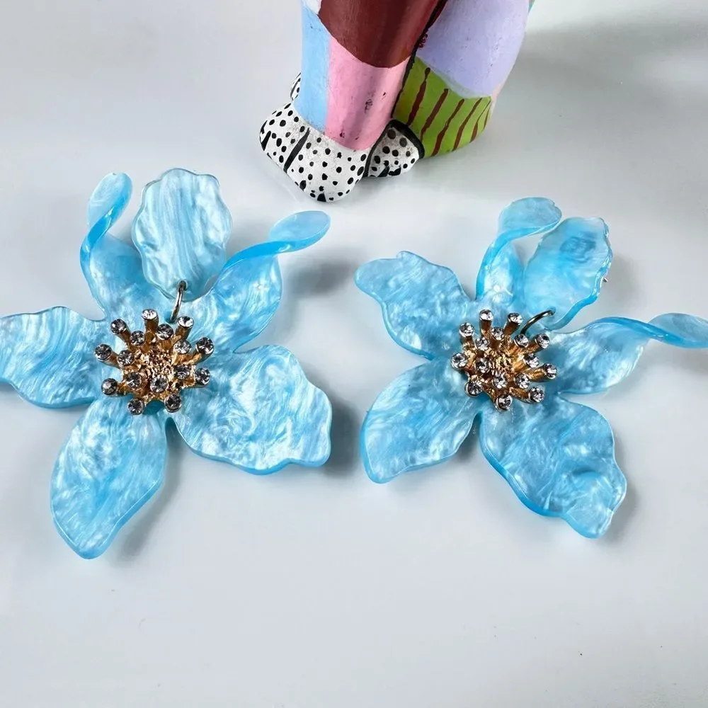 Zara Blue Floral Drop Earrings